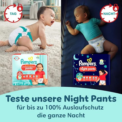 Pampers Baby Windeln Pants Größe 5 (12-17kg) Premium Protection, Junior mit Stop- und Schutz Täschchen, MONATSBOX, 144 Höschenwindeln