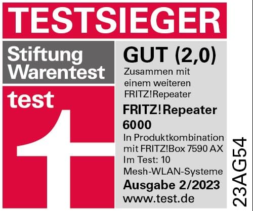 AVM FRITZ!Repeater 6000 (WiFi 6 Repeater mit drei Funkeinheiten: 5 GHz (2 x bis zu 2.400 MBit/s), 2,4 GHz (bis zu 1.200 MBit/s), 2,5-Gigabit-LAN, deutschsprachige Version)