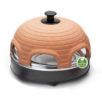 Emerio Pizzaofen, PIZZARETTE das Original, 1 handgemachte Terracotta Tonhaube, patentiertes Design, für Mini-Pizza, echter Familien-Spaß für 6 Personen, Terracotta Orange / Schwarz, PO-115984