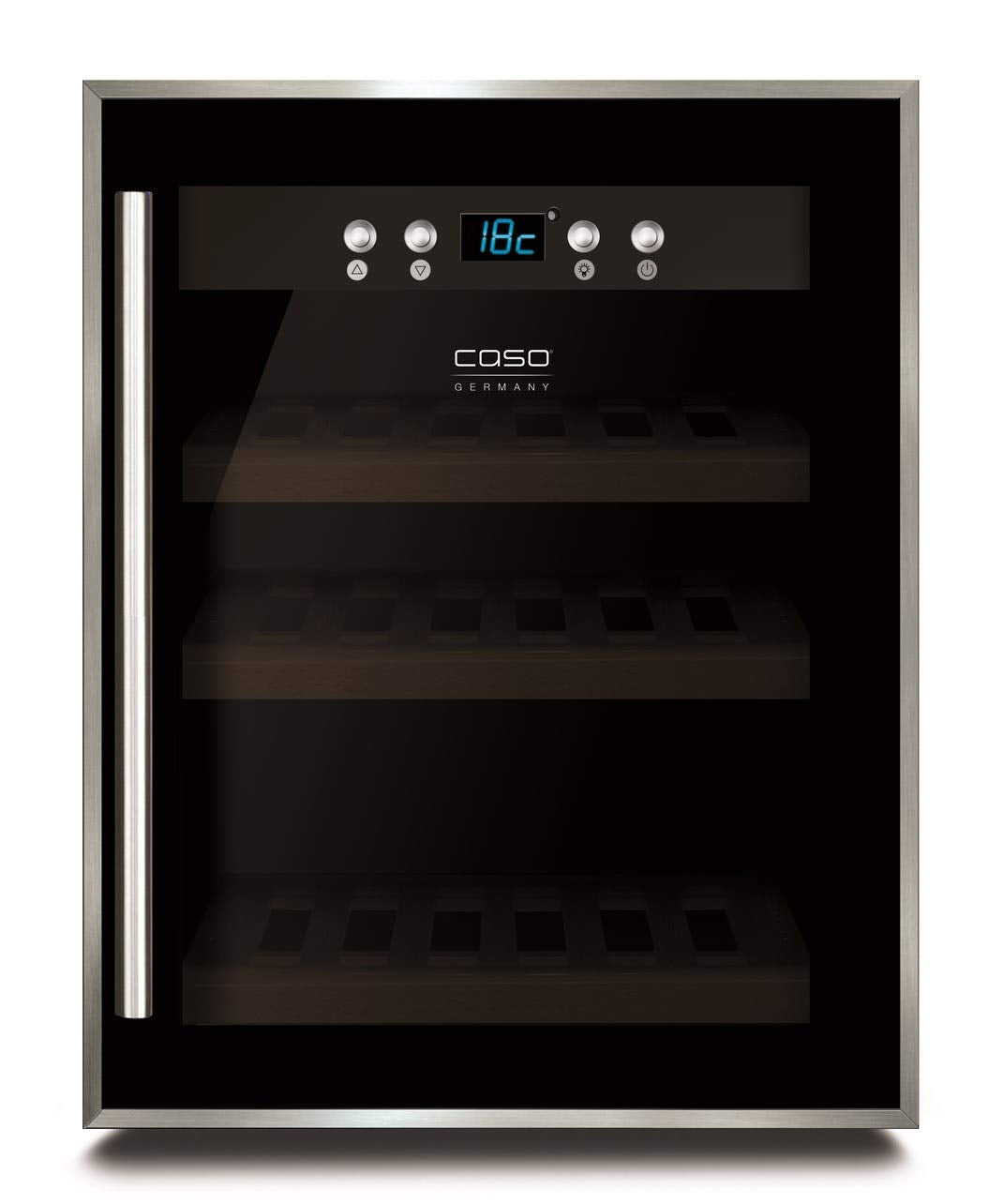 Caso Winesafe 12 Black - Design Weinkühlschrank für bis zu 12 Flaschen (bis zu 310 mm Höhe), eine Temperaturzone 5-20°C, Getränkekühlschrank, Energieklasse G