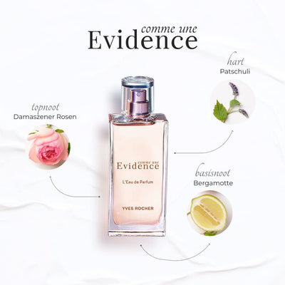 Yves Rocher COMME UNE EVIDENCE Eau de Parfum Damen - Floraler Chypre-Duft mit Noten von Damaszener-Rose, Bergamotte und Patschuli - Elegantes Parfum für Frauen - 100 ml