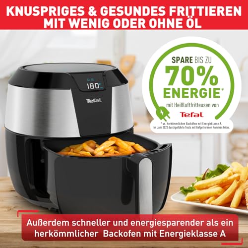 Tefal EY701D Heißluftfritteuse Easy Fry XXL | Air Fryer | 1850 Watt | 5,6 L für 8 Portionen | 8 automatische Programme | Digitales Display | energiesparend | gesunde Friteuse ohne Öl | Edelstahl