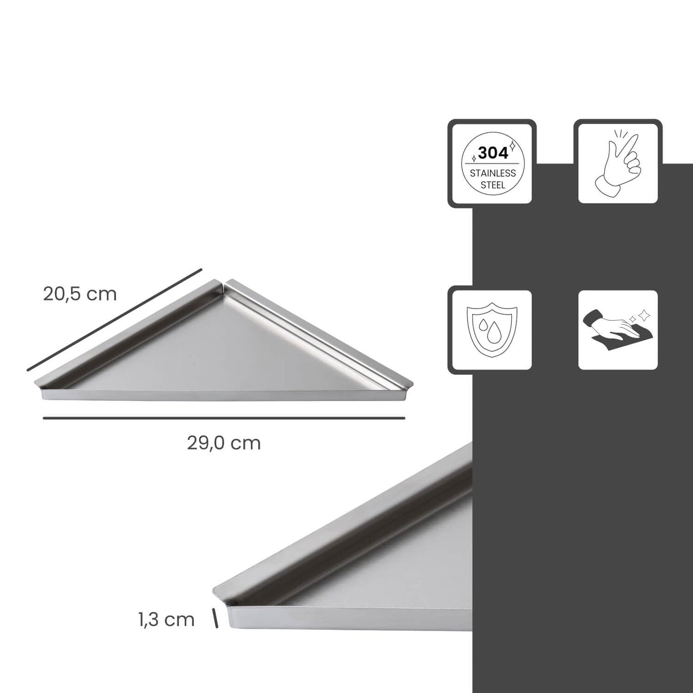 Dalsys Befliesbare Duschablage ohne Bohren 205mm x 205mm Silber Duschregal Ecke nachträglich einbaubar, Edelstahl korrosionsbeständig