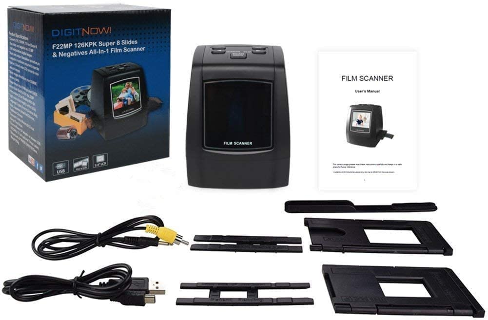 DIGITNOW! Film-Scanner Diascanner Tragbarer hochauflösender 22MP All-In-1-Film- und Diascanner für Super-8-Film, 35-mm-Dias und -Negative, 110 und 126 Film-zu-Digital-Konverter