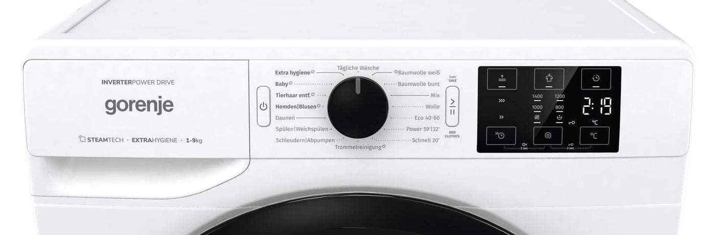 Gorenje WPAM94A1T Waschmachine mit Dampffunktion/ConnectLife / 9Kg / 1400 U/min / 15 Programme/Totaler AquaStop/Wave Active Trommel/ExtraHygiene/PowerWash/Schnell Waschgang/EEK: A-10%