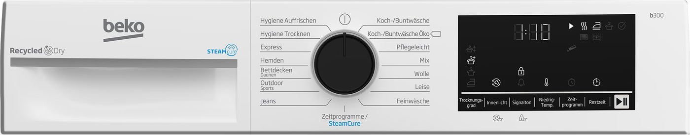 Beko B3T4224SD Wärmepumpentrockner, Wäschetrockner, 8 kg, allergikergeeignet, Hygiene Trocknen & Hygiene Auffrischen, SteamCure Dampffunktion, 15 Programme, Express, Weiß