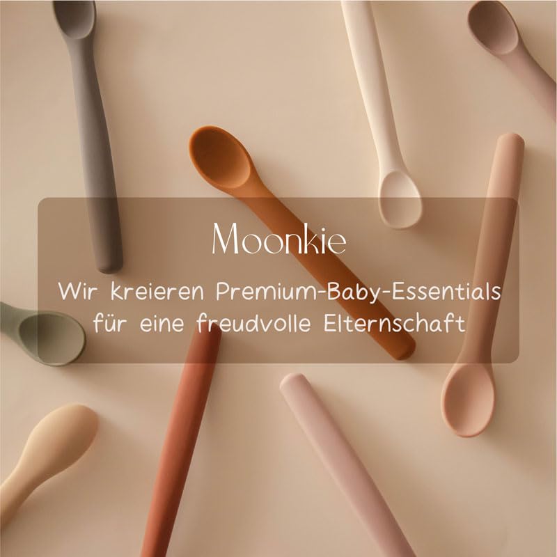 Moonkie Silikon-Baby-Löffel 4er-Set, mit weicher Spitze erste Phase der Säuglingsernährung, biegsame, kausichere -Trainingslöffel, ideal für die Selbstfütterung und Led Weaning