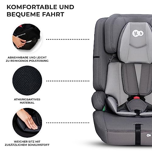 Kinderkraft SAFETY FIX 2 I-SIZE 76-150 cm Kindersitz 9-36 kg, Kinderautositze mit isofix, Einstellung der Kopfstütze, spezielle Sicherheitssysteme, 5 punkt gurte, Einsatz im set, Grau