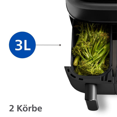 Philips Dual Basket Airfryer 3000-Serie, 9L, 2 Schubladen, Synch-Funktion, Rapid Air Technologie, Vielseitige Große Heißluftfriteuse, 90% Weniger Fett und Energiesparend, HomeID-App (NA350/00)