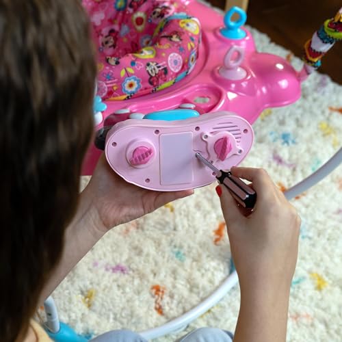 Bright Starts, Disney Baby, Minnie Maus Peekaboo, Spring- und Spielcenter mit Spielstation mit Lichtern und Musik, 12 Aktivität Spielzeug, 360° drehender Sitz, höhenverstellbares, Kinder ab 6 Monaten