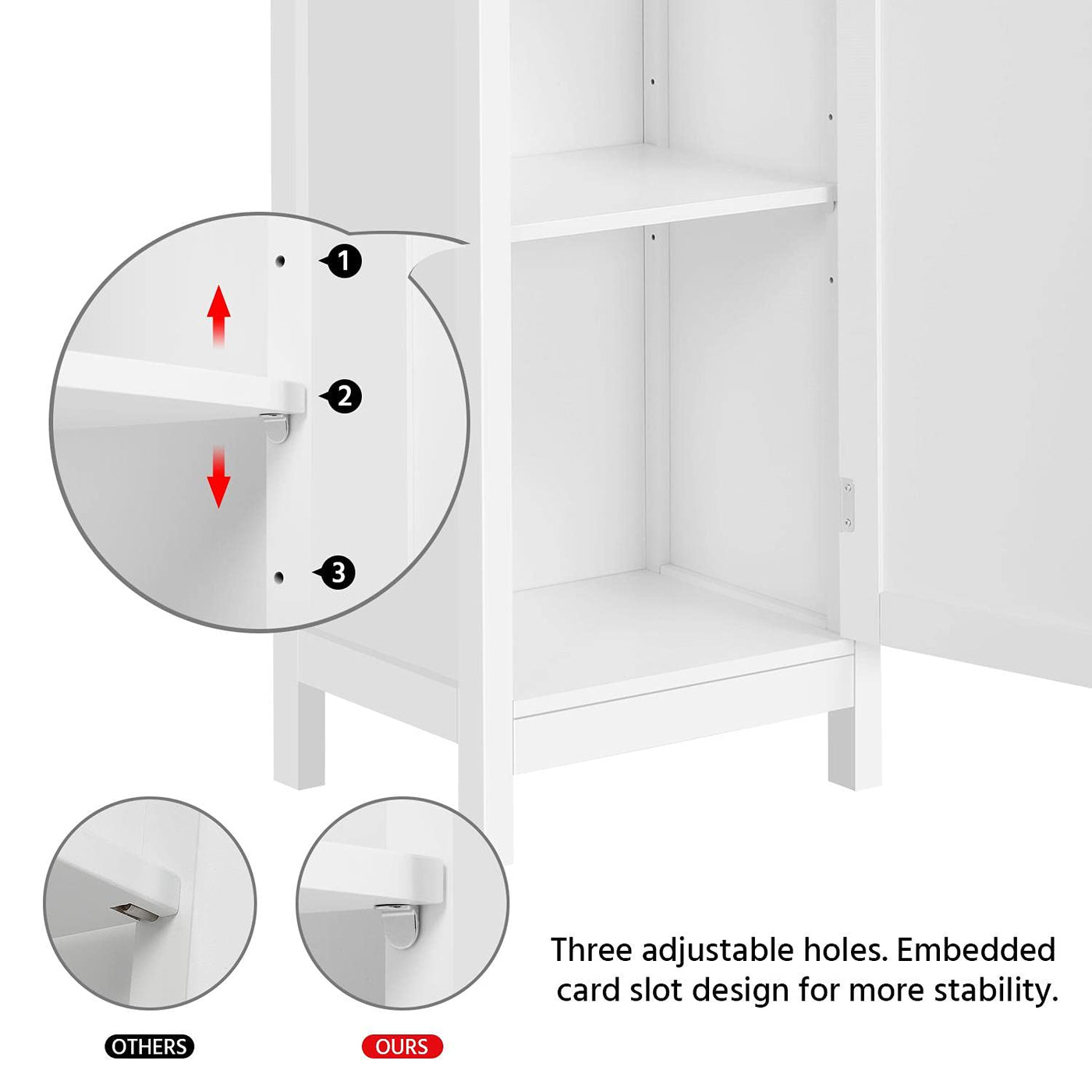 Yaheetech Hochschrank, Badezimmerschrank, Standregal, Badregal, mit 3 offenen Fächern & verstellbarem Einlegeboden, für Badezimmer, Wohnzimmer, Küche, 40 * 32 * 160, Weiß