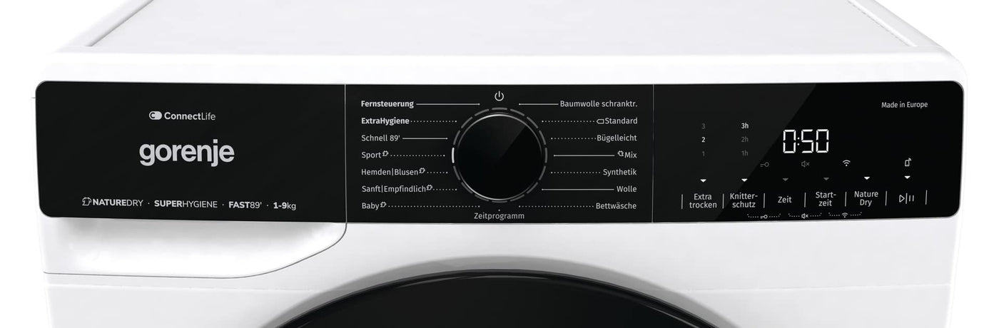 Gorenje DPNA93W Wärmepumpentrockner, 9 kg Kapazität, 15 Programme, ConnectLife WiFi, Auto Drain, Made in EU, Nature Dry, Twin Air, Sportprogramm, Schnellprogramm Energieklasse A+++