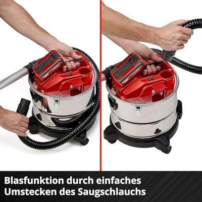 Einhell Akku-Aschesauger TE-AV 18/15 Li C-Solo Power X-Change (Li-Ion, 18V, 100 mbar Saugleistung, 15 l Auffangbehälter, Filterreinigungssystem, Lieferung ohne Akku & Ladegerät), Schwarz/Rot