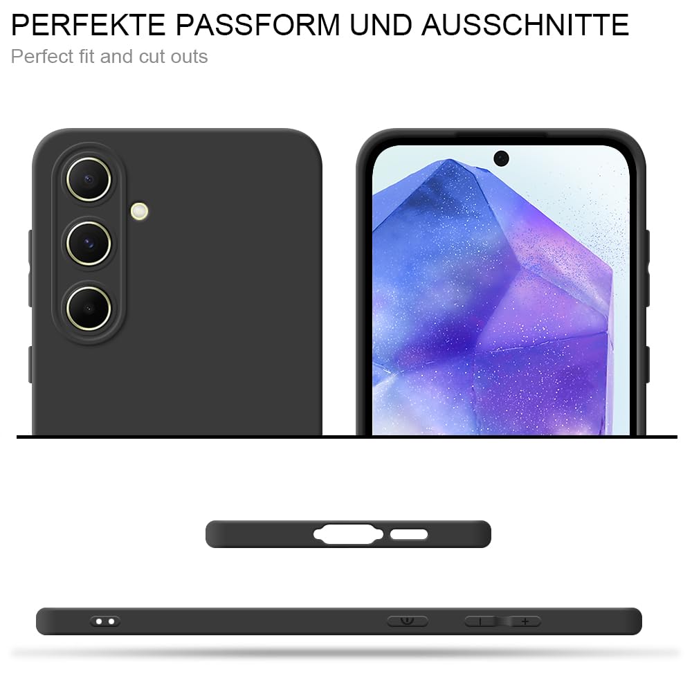 HSP Hülle für Samsung Galaxy A55 5G [Staubabweisend] Handyhülle | Premium TPU Silikon Case Schutzhülle | Kratzfest Stoßfest Fallschutz | Kameraschutz Displayschutz | Passgenau Dünn Matt | Schwarz