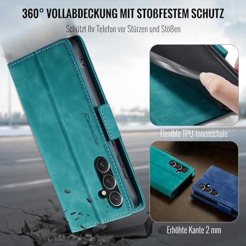 XYGLOW Handyhülle für Samsung Galaxy S24 FE Hülle Klappbar Premium PU Lederhülle Klapphülle【RFID Schutz】 Kartenfach Standfunktion Schutzhülle für Samsung S24 FE 5G Flip Case Wallet Tasche Cover,Grün