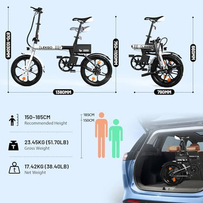 ELEKGO E Bike Klapprad, 16 Zoll Elektrofahrräder,mit Abnehmbar Akku, E-Faltrad Damen/Herren mit 3 Geschwindigkeitsmodi Sitzhöhe Verstellbar,Reichweite bis 25-60km