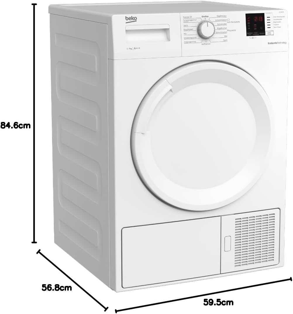 Beko DS7512PA b100 Wärmepumpentrockner 7 kg, Kombinierter Filtermechanismus, Elektronische Feuchtemessung, Express 30' Programm, Keine Farbverwaschung, Sanftes Trocknen, 15 Programme, Weiß