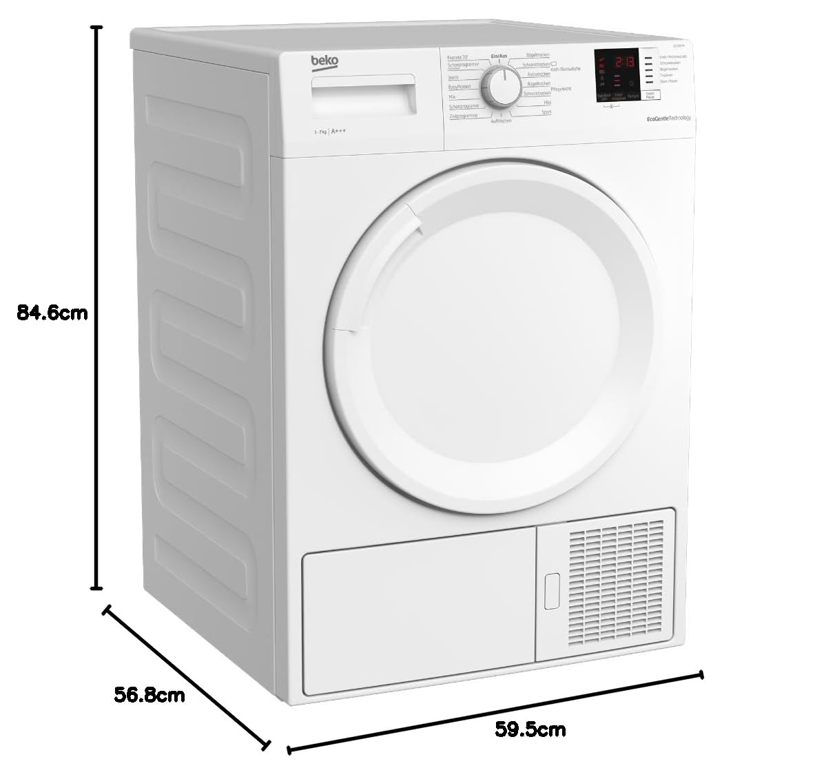 Beko DS7512PA b100 Wärmepumpentrockner 7 kg, Kombinierter Filtermechanismus, Elektronische Feuchtemessung, Express 30' Programm, Keine Farbverwaschung, Sanftes Trocknen, 15 Programme, Weiß