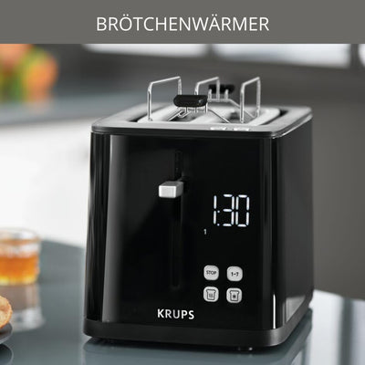 Krups KH641810 Smart'n Light Toaster | Zwei-Scheiben-Toaster | Digitaldisplay | 7 Bräunungsstufen | herausnehmbare Krümelschublade | Countdown | Anhebevorrichtung | Schwarz