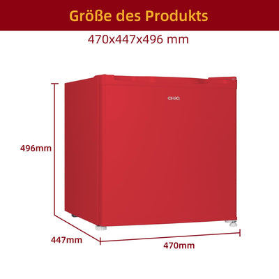 CHIQ Mini Bar Kühlschrank 46 L, Mini Kühlschrank Table Top, 49,6 x 47,4 x 44,7 cm (HxBxT), E Energieverbrauch 80 kWh/Jahr,Sehr Leise 39dB, Rot