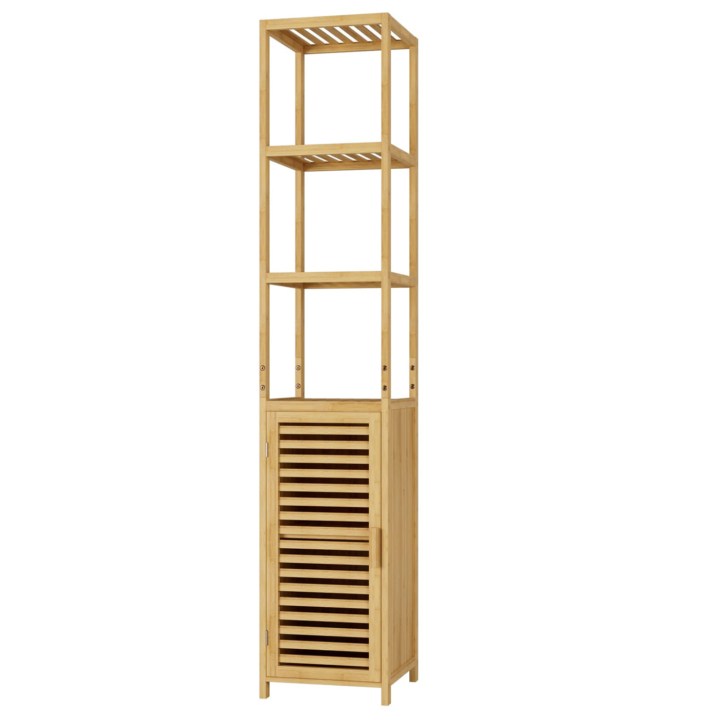 FOREHILL Hochschrank Badezimmerschrank Badregal aus Bambus schmales Badschrank Badmöbel mit 3 Ablagen Standregal für Bad, Küche, Flur 169x34x33cm Natur