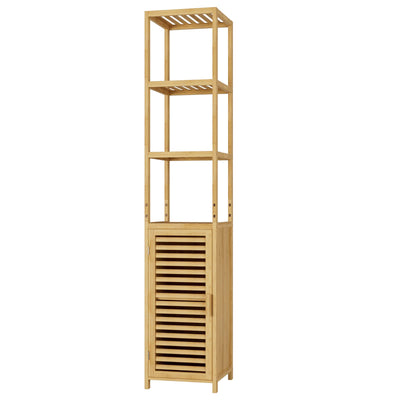 FOREHILL Hochschrank Badezimmerschrank Badregal aus Bambus schmales Badschrank Badmöbel mit 3 Ablagen Standregal für Bad, Küche, Flur 169x34x33cm Natur