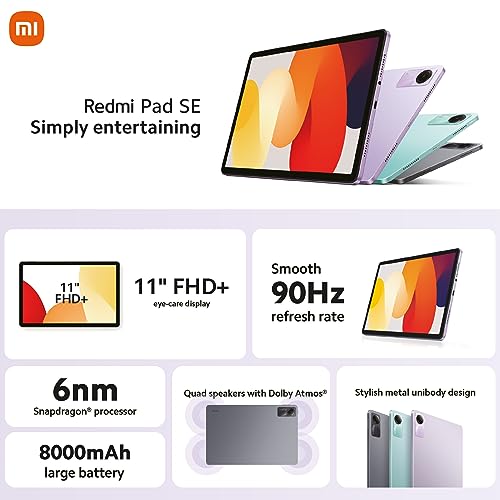 Xiaomi Redmi Pad SE Android Tablet, 11" FHD+Display, WiFi, 8000mAh Akku, MIUI 14, 4+128G(1TB TF), Vier Stereo-Lautsprecher mit Dolby Atmos, Graphite Gray (DE Version+2 Jahre Garantie)