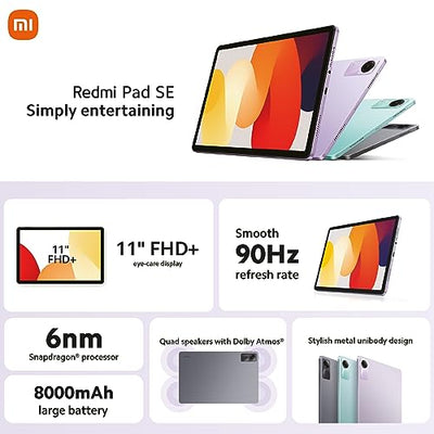 Xiaomi Redmi Pad SE Android Tablet, 11" FHD+Display, WiFi, 8000mAh Akku, MIUI 14, 4+128G(1TB TF), Vier Stereo-Lautsprecher mit Dolby Atmos, Graphite Gray (DE Version+2 Jahre Garantie)