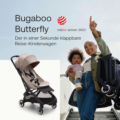 Bugaboo Butterfly ultrakompakter Reise-Kinderwagen, klein & leicht, einhändig faltbar und einfach zu lenken, ergonomischer City-Kinderwagen für Babys ab 6 Monaten, mit viel Stauraum, Desert Taupe