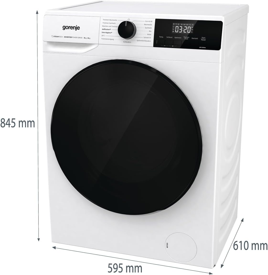 Gorenje WD2A964ADPS/DE Waschtrocker, 1400 U/min, 9kg Waschen, 15 Programme, AutoDry, AllergyCare, SteamTech,