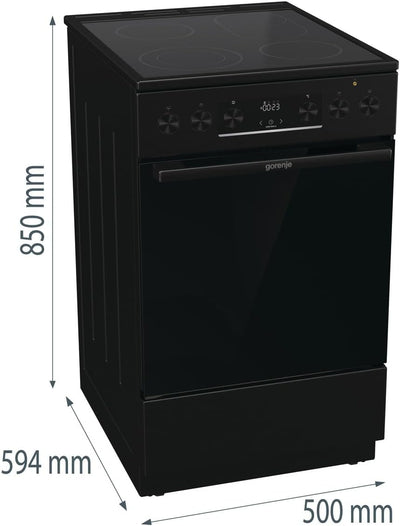 Gorenje GECS5C70BPA Elektro-Standherd mit Glaskeramik-Kochfeld /50cm/70 Liter/GentleClose/Schnellaufheizung/AirFry/ExtraSteam/Teleskopauszüge/AquaClean/schwarz