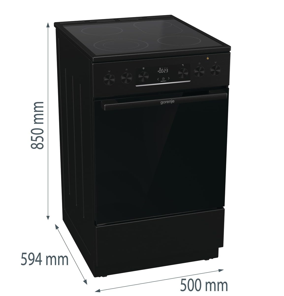 Gorenje GECS5C70BPA Elektro-Standherd mit Glaskeramik-Kochfeld /50cm/70 Liter/GentleClose/Schnellaufheizung/AirFry/ExtraSteam/Teleskopauszüge/AquaClean/schwarz