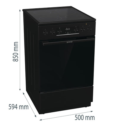 Gorenje GECS5C70BPA Elektro-Standherd mit Glaskeramik-Kochfeld /50cm/70 Liter/GentleClose/Schnellaufheizung/AirFry/ExtraSteam/Teleskopauszüge/AquaClean/schwarz