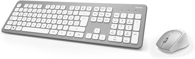 Hama Funk-Tastatur Maus Set (QWERTZ Tastenlayout, kabellose ergonomische Maus, 2,4GHz, USB-Empfänger) Windows Keyboard Funkmaus-Tastatur-Set, weiß silber