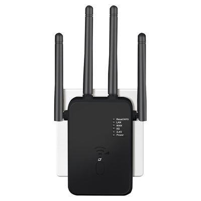 WLAN Repeater WLAN Verstärker 1200Mbit/s Dualband WiFi Booster mit Repeater/Router/Access Point Modus,Einfache Einrichtung,WiFi Range Extender Mit LAN/WAN Port,Kompatibel Allen WLAN Geräten