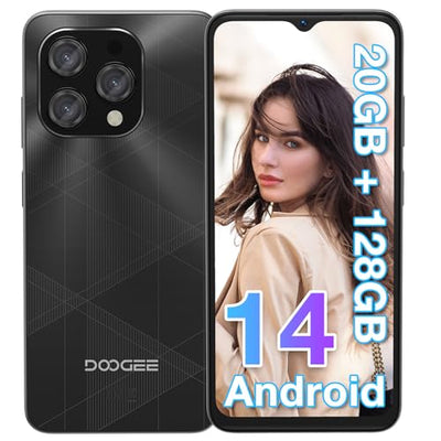 DOOGEE N55 Plus (20GB+128GB) Smartphone Ohne Vertrag Android 14 6.56" HD+ IPS Octa Core Hndy Ohne Vertrag, 5150mAh, 13MP+8MP, Dual SIM 4G Handy Günstig 5G WiFi Simlockfreie Handys, OTG, GPS, Face ID