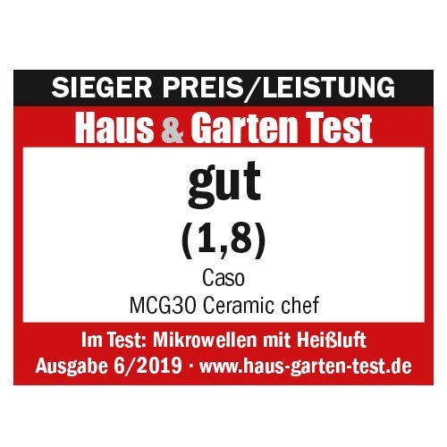 CASO MCG30 Ceramic chef 3in1 Mikrowelle mit Grill + Heißluft 2100W 30L, Borosilikatglasboden, Grill-Rost für 2 Ebenen, Backofen-Funktion bis 200°C, Edelstahl, Silber