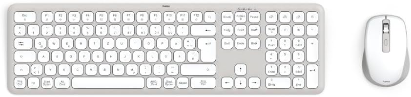 Hama Tastatur-Maus-Set kabellos WKM-550 (Multi-Device 2,4GHz via USB-Empfänger + 2X Bluetooth für PC, Laptop, Tablet, 10 m Reichweite, deutsches QWERTZ-Layout, leise, batteriebetrieben) weiß