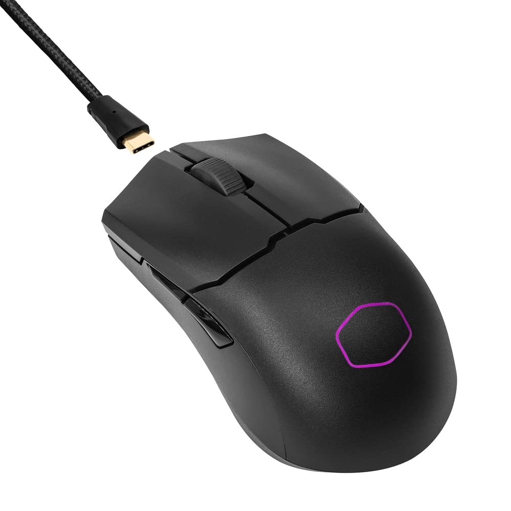 Cooler Master MM712 RGB Gaming-Maus – Ultralight 59g, Hybrid Wireless, 19K DPI PAW3370 Optischer Sensor, 70 Millionen Klicks optische Schalter, On-The-Fly, MasterPlus+ (38K DPI, nur PC) – Schwarz