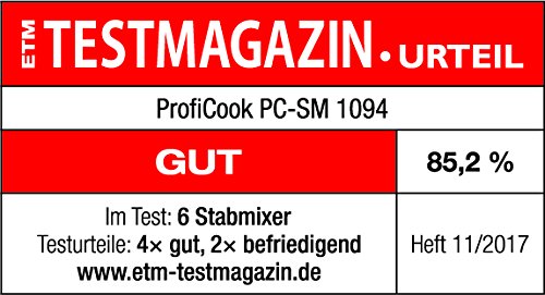 ProfiCook® Stabmixer | Edelstahl | 1000 Watt | Extra langer 27 cm Stab | Geschwindigkeitsregulierung | ergonomischer Soft-Touch-Griff | 4-fach Edelstahlmesser | Abnehmbarer Mixstab | PC-SM 1094