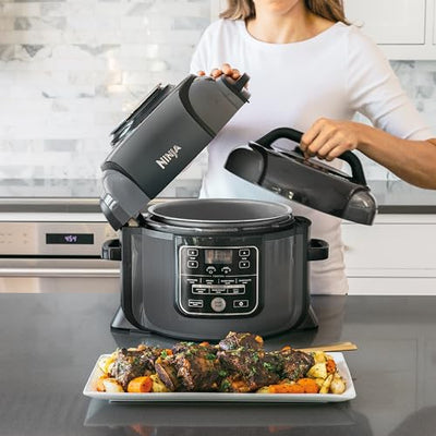 Ninja Foodi Multikocher, 6L, 7-in-1 Multicooker, Pressure Cooker Schnellkochtopf, Airfryer Heißluftfrittieren, Slow Cooker Langsamkochen, Grillen und mehr, gebürsteter Stahl & Schwarz, OP300EU