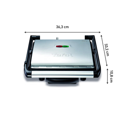 Tefal Kontaktgrill Inicio GC241D | Elektrogrill/Sandwichtoaster | Fettarmes Grillen | Panini,Toasts,Steak,Gemüse | Antihaftbeschichtete Grillplatten | 2000W | 36.3x10.8x33.2cm | Edelstahl/Schwarz