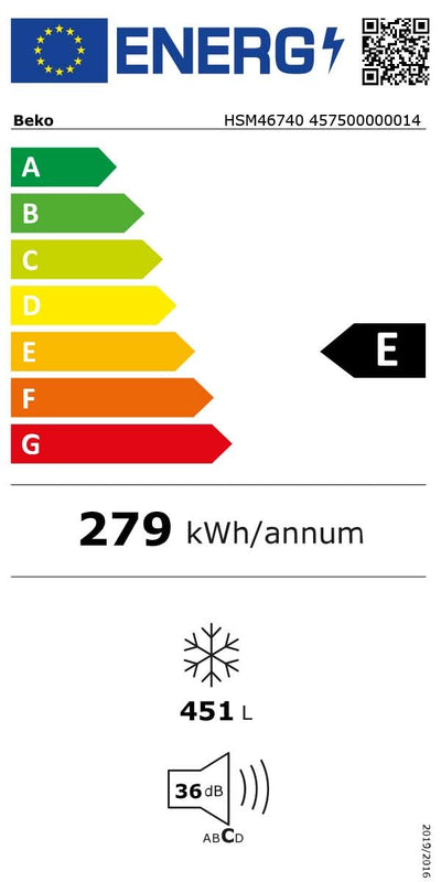 Beko HSM46740 Gefriertruhe groß, 451 l Nutzvolumen, 3 Gefrierkörbe, Temperaturalarm, abschließbar, Innenbeleuchtung, 36 db(A), Weiß