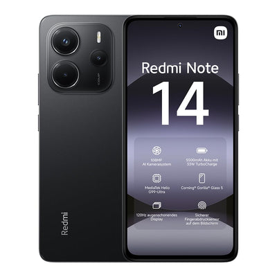 Xiaomi Redmi Note 14 Smartphone, 8 + 256GB, Black, 108MP AI-Kamerasystem, 5500mAh Akku, 120Hz Augenschutzdisplay, AI-Funktionen (kein Ladegerät enthalten)