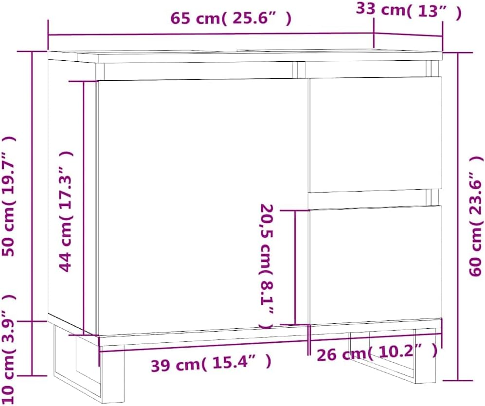 vidaXL Badezimmerschrank, Waschbeckenunterschrank mit viel Stauraum, Badschrank mit Eisenbeinen, Bad Unterschrank Waschbeckenschrank Badmöbel, Schwarz Holzwerkstoff