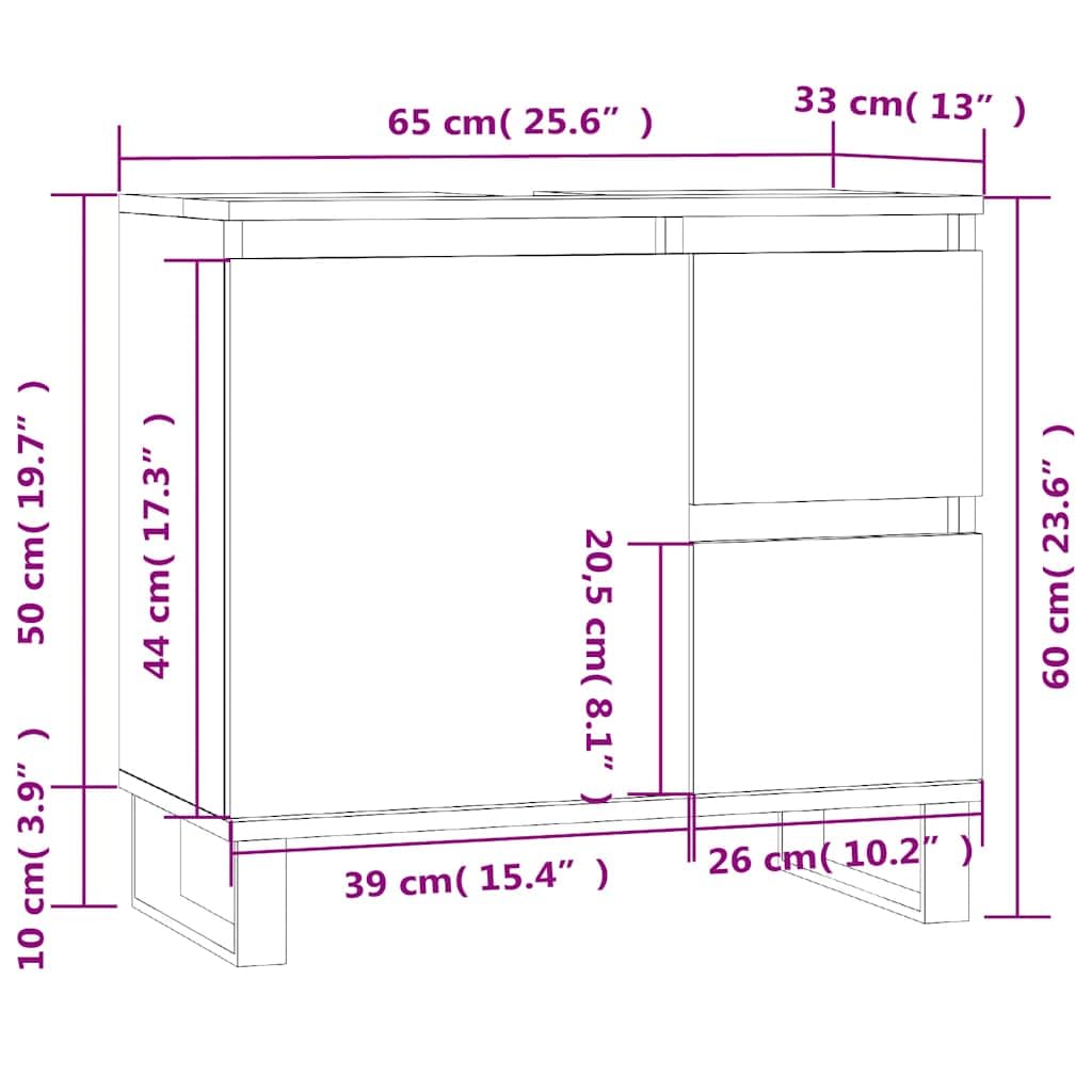 vidaXL Badezimmerschrank, Waschbeckenunterschrank mit viel Stauraum, Badschrank mit Eisenbeinen, Bad Unterschrank Waschbeckenschrank Badmöbel, Schwarz Holzwerkstoff