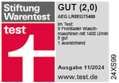 AEG Waschmaschine - Serie 8000 PowerCare- Faserschutz - UniversalDose Schublade für PODS - Auffrisch- & Nachlegefunktion - 8kg - Leise - Mengenautomatik - 1400 U/Min - Vollwasserstopp - LR8EG75480