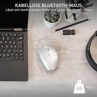 CHERRY GENTIX BT, Kabellose Bluetooth-Maus, Multi-Device-Funktion für bis zu 3 Geräte, Umschaltbare Auflösung (1000/2000 dpi), Batteriebetrieben, Frosted Silver