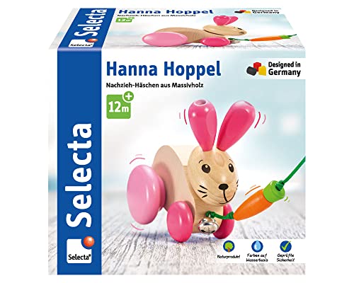 Selecta 62023 Hanna Hoppel, Nachzieh Hase, Schiebe-und Nachziehspielzeug aus Holz, 13 cm