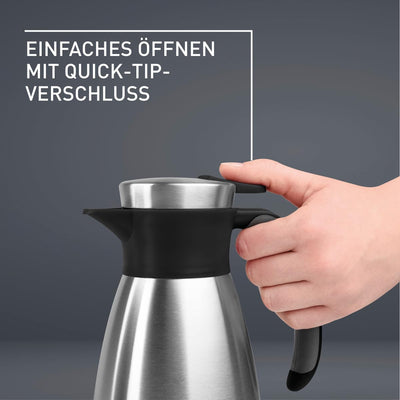 Emsa Soft Grip Isolierkanne, 1 Liter, Edelstahl, 12 Stunden heiß + 24 Stunden kalt, Auslaufsicher, Rutschfester Griff, Farbe Schwarz, 508932